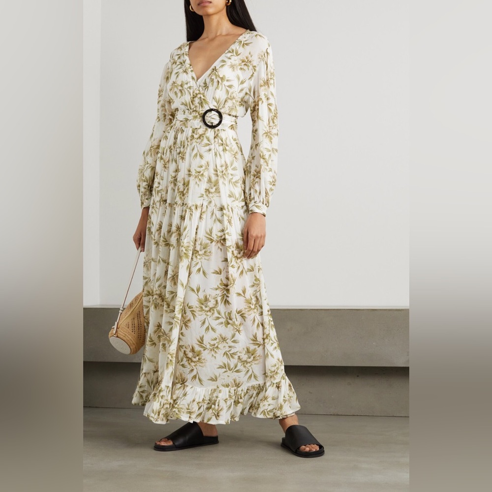 EVARAE Net-A-Porter Net Sustain River Belted Printed Organic Silk Maxi Dress